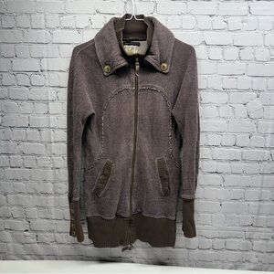 Free People Brown Zip Up Sweatshirt Jacket Small Full Zip Ribbed S